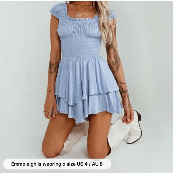 Princess Polly Blue Ruffle Smocked Romper – Size US 6 / AUS 10 - Picture 2 of 9